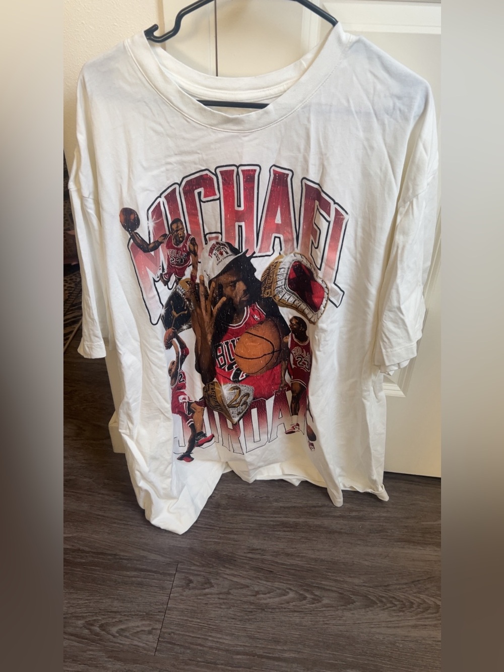 Jordan White Graphic Tee with Red and Black Basketball Artwork Mens 3xl